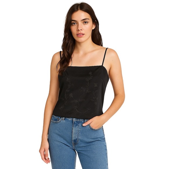 BYER TOO CALIFORNIA x VINTAGE 90s crop satin floral sparkle top in black 5 - Picture 1 of 12